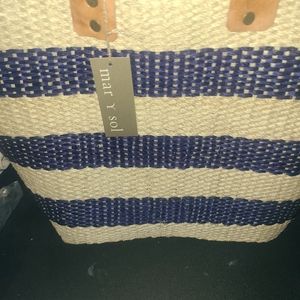 Boston Proper Stripe pom-pom tote bag
